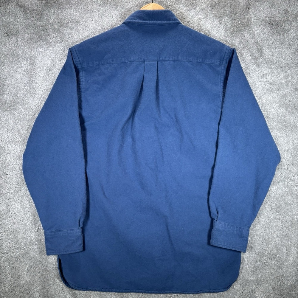 Vintage LL Bean Chamois Cloth Shirt Mens L Blue Thick Cotton Flannel Button Up - Picture 3 of 6